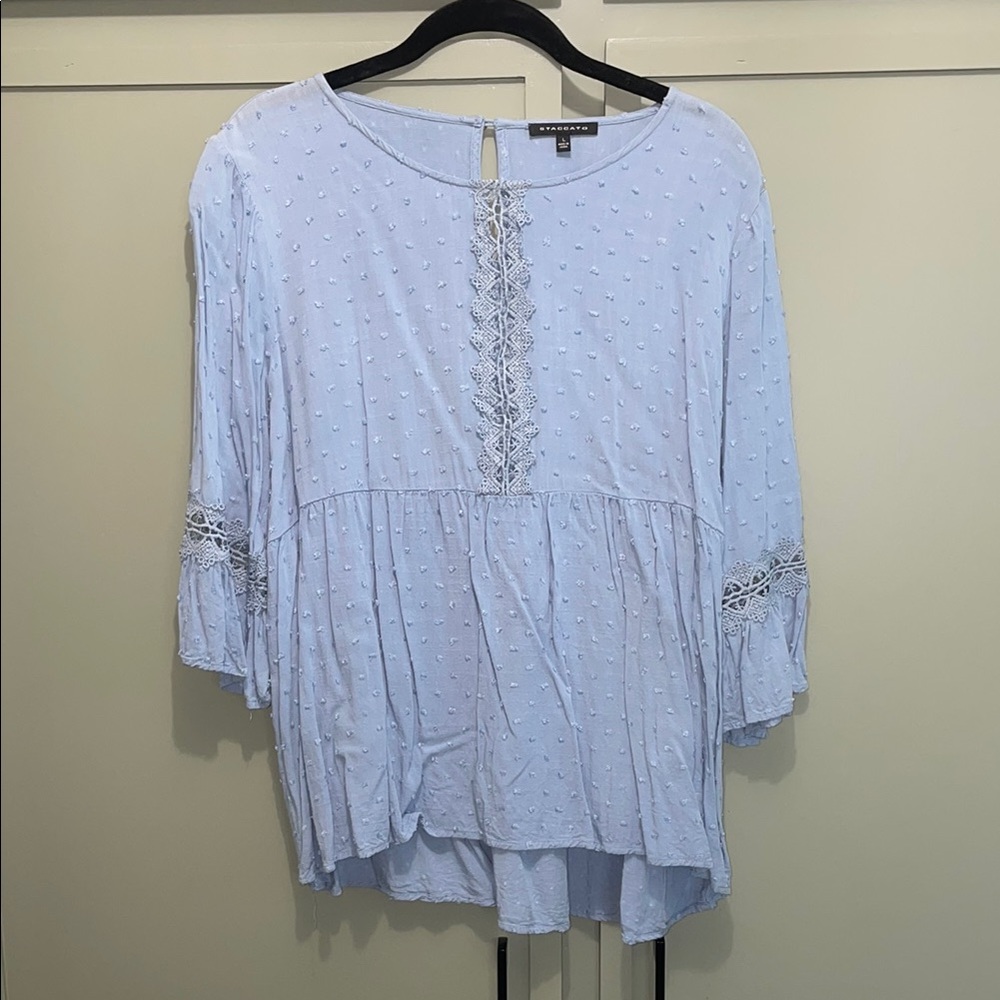 Women's Light Blue Lace Detail Top